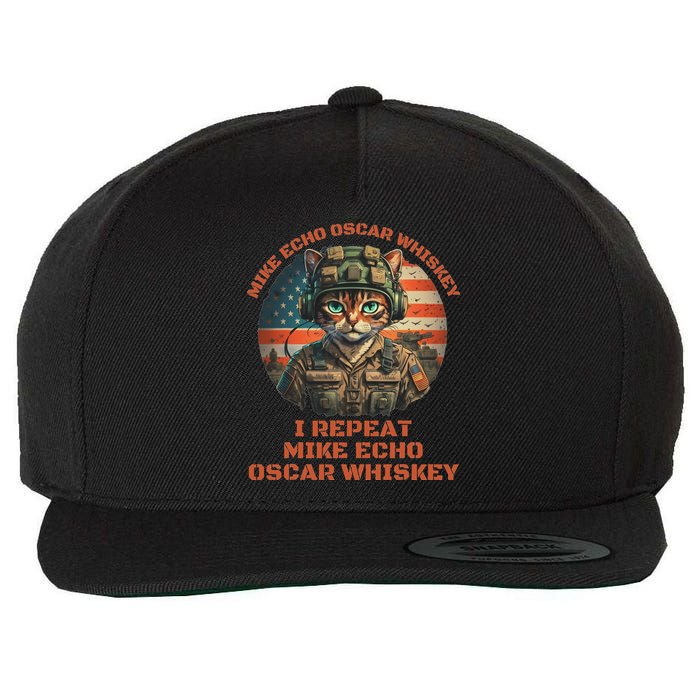 Funny Cat Military Mike Echo Oscar Foxtrot Meow Wool Snapback Cap
