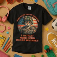 Funny Cat Military Mike Echo Oscar Foxtrot Meow Kids T-Shirt
