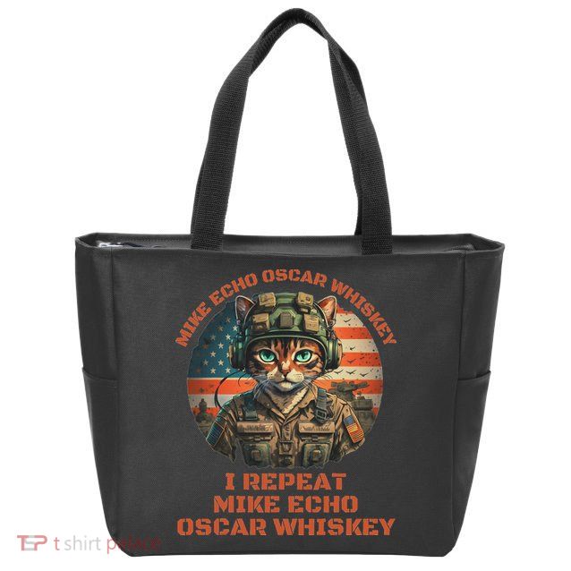 Funny Cat Military Mike Echo Oscar Foxtrot Meow Zip Tote Bag