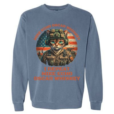 Funny Cat Military Mike Echo Oscar Foxtrot Meow Garment-Dyed Sweatshirt