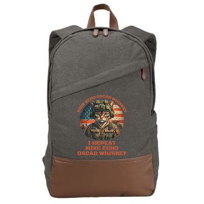 Funny Cat Military Mike Echo Oscar Foxtrot Meow Cotton Canvas Backpack