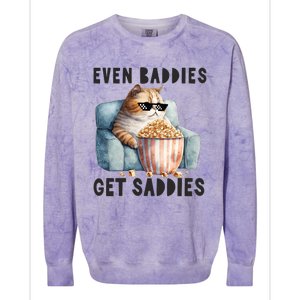 Funny Cat Meme Even Baddies Get Saddies Fat Cat Colorblast Crewneck Sweatshirt