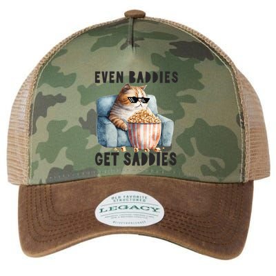 Funny Cat Meme Even Baddies Get Saddies Fat Cat Legacy Tie Dye Trucker Hat