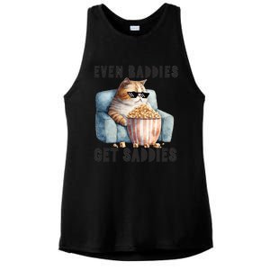 Funny Cat Meme Even Baddies Get Saddies Fat Cat Ladies PosiCharge Tri-Blend Wicking Tank