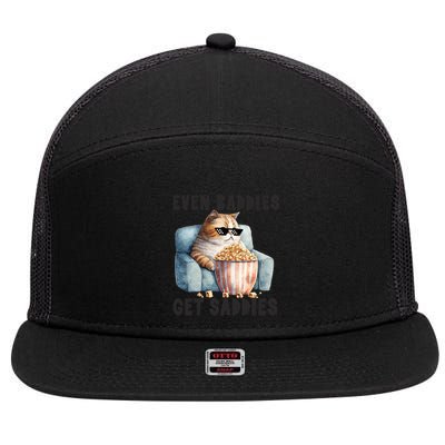 Funny Cat Meme Even Baddies Get Saddies Fat Cat 7 Panel Mesh Trucker Snapback Hat