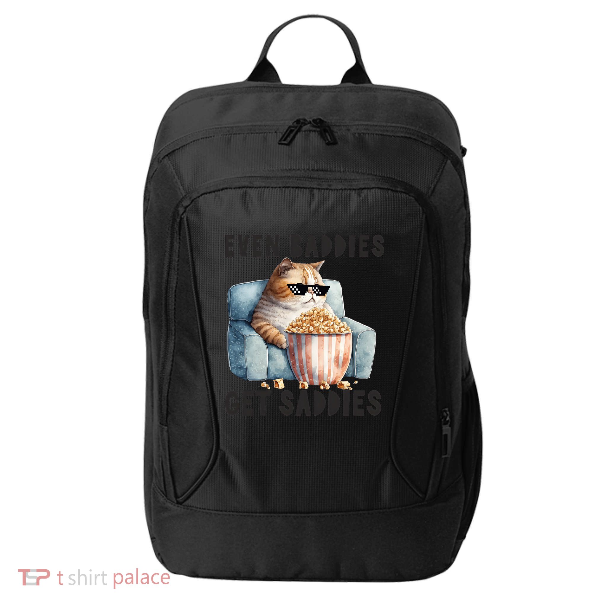 Funny Cat Meme Even Baddies Get Saddies Fat Cat City Backpack