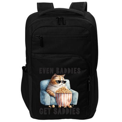 Funny Cat Meme Even Baddies Get Saddies Fat Cat Impact Tech Backpack