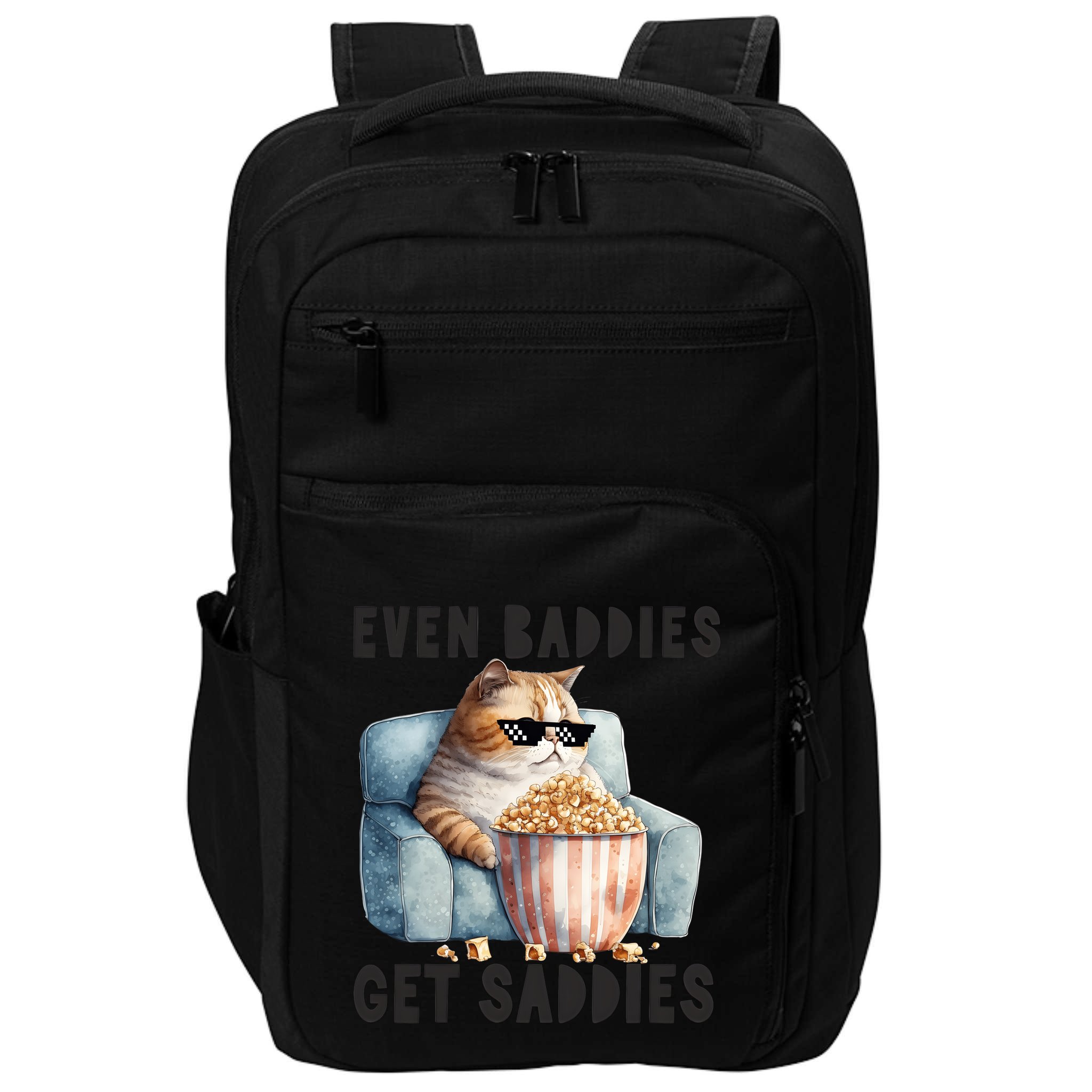 Funny Cat Meme Even Baddies Get Saddies Fat Cat Impact Tech Backpack