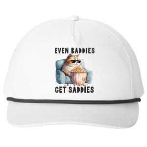 Funny Cat Meme Even Baddies Get Saddies Fat Cat Snapback Five-Panel Rope Hat