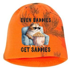 Funny Cat Meme Even Baddies Get Saddies Fat Cat Kati - Camo Knit Beanie