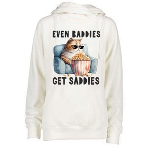 Funny Cat Meme Even Baddies Get Saddies Fat Cat Womens Funnel Neck Pullover Hood