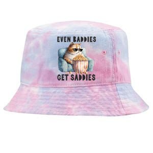 Funny Cat Meme Even Baddies Get Saddies Fat Cat Tie-Dyed Bucket Hat