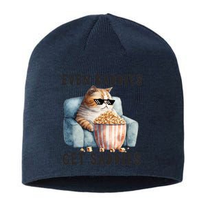 Funny Cat Meme Even Baddies Get Saddies Fat Cat Sustainable Beanie