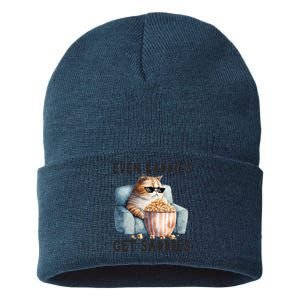 Funny Cat Meme Even Baddies Get Saddies Fat Cat Sustainable Knit Beanie