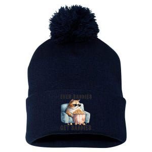 Funny Cat Meme Even Baddies Get Saddies Fat Cat Pom Pom 12in Knit Beanie