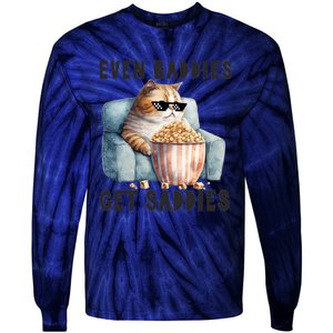 Funny Cat Meme Even Baddies Get Saddies Fat Cat Tie-Dye Long Sleeve Shirt