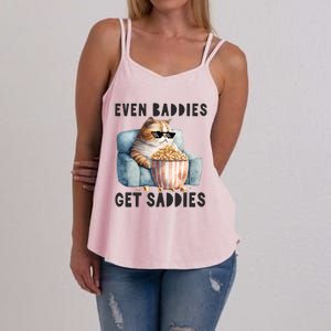 Funny Cat Meme Even Baddies Get Saddies Fat Cat Women's Strappy Tank