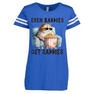 Funny Cat Meme Even Baddies Get Saddies Fat Cat Enza Ladies Jersey Football T-Shirt