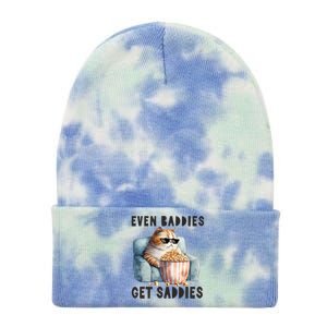 Funny Cat Meme Even Baddies Get Saddies Fat Cat Tie Dye 12in Knit Beanie