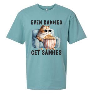 Funny Cat Meme Even Baddies Get Saddies Fat Cat Sueded Cloud Jersey T-Shirt