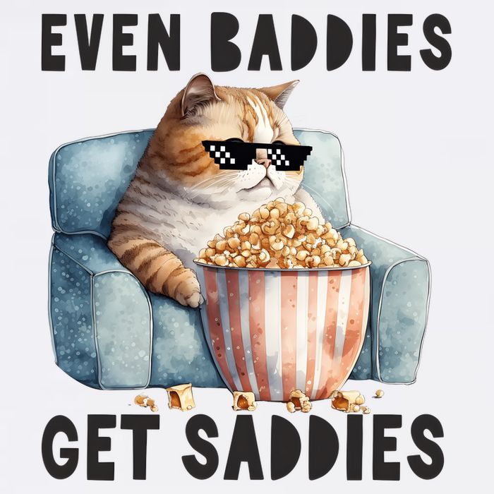 Funny Cat Meme Even Baddies Get Saddies Fat Cat Garment-Dyed Sweatshirt
