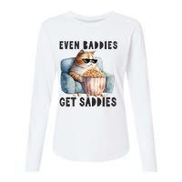 Funny Cat Meme Even Baddies Get Saddies Fat Cat Womens Cotton Relaxed Long Sleeve T-Shirt