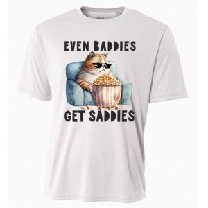 Funny Cat Meme Even Baddies Get Saddies Fat Cat Cooling Performance Crew T-Shirt