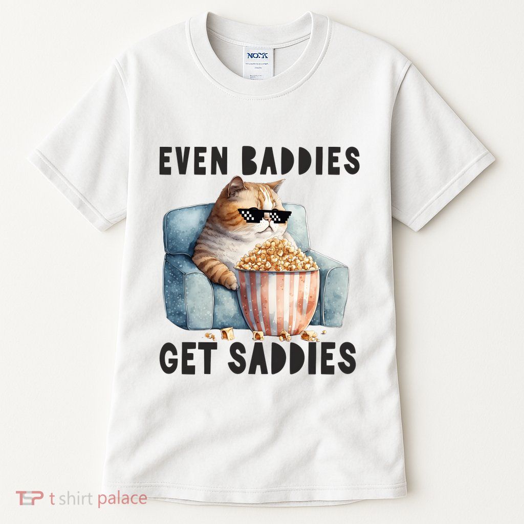 Funny Cat Meme Even Baddies Get Saddies Fat Cat Tall T-Shirt