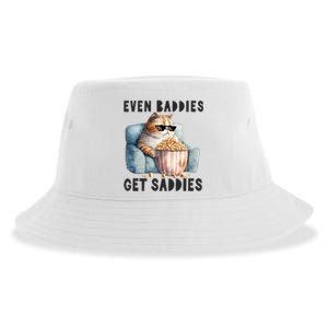 Funny Cat Meme Even Baddies Get Saddies Fat Cat Sustainable Bucket Hat