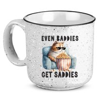 Funny Cat Meme Even Baddies Get Saddies Fat Cat 15oz Campfire Ceramic Mug