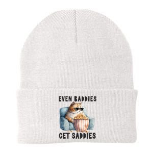 Funny Cat Meme Even Baddies Get Saddies Fat Cat Knit Cap Winter Beanie