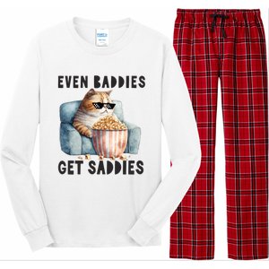 Funny Cat Meme Even Baddies Get Saddies Fat Cat Long Sleeve Pajama Set