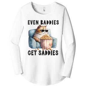 Funny Cat Meme Even Baddies Get Saddies Fat Cat Women's Perfect Tri Tunic Long Sleeve Shirt