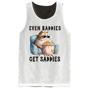 Funny Cat Meme Even Baddies Get Saddies Fat Cat Mesh Reversible Basketball Jersey Tank