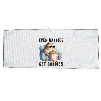 Funny Cat Meme Even Baddies Get Saddies Fat Cat Large Microfiber Waffle Golf Towel