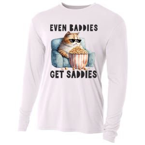 Funny Cat Meme Even Baddies Get Saddies Fat Cat Cooling Performance Long Sleeve Crew