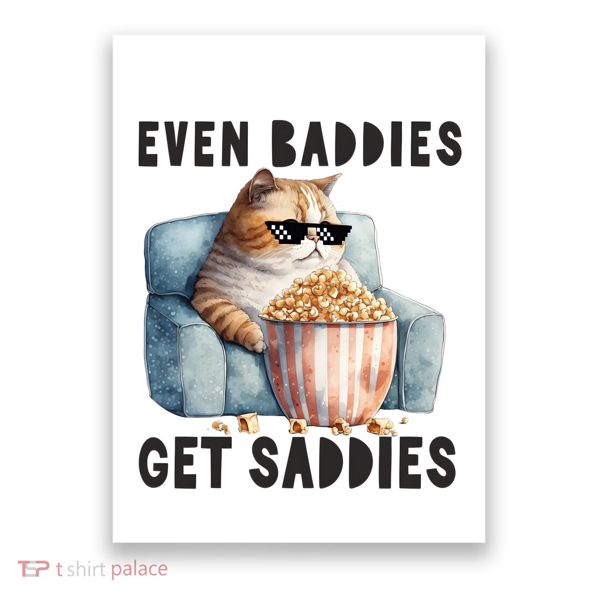 Funny Cat Meme Even Baddies Get Saddies Fat Cat Poster