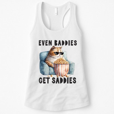 Funny Cat Meme Even Baddies Get Saddies Fat Cat Womens Tank Top