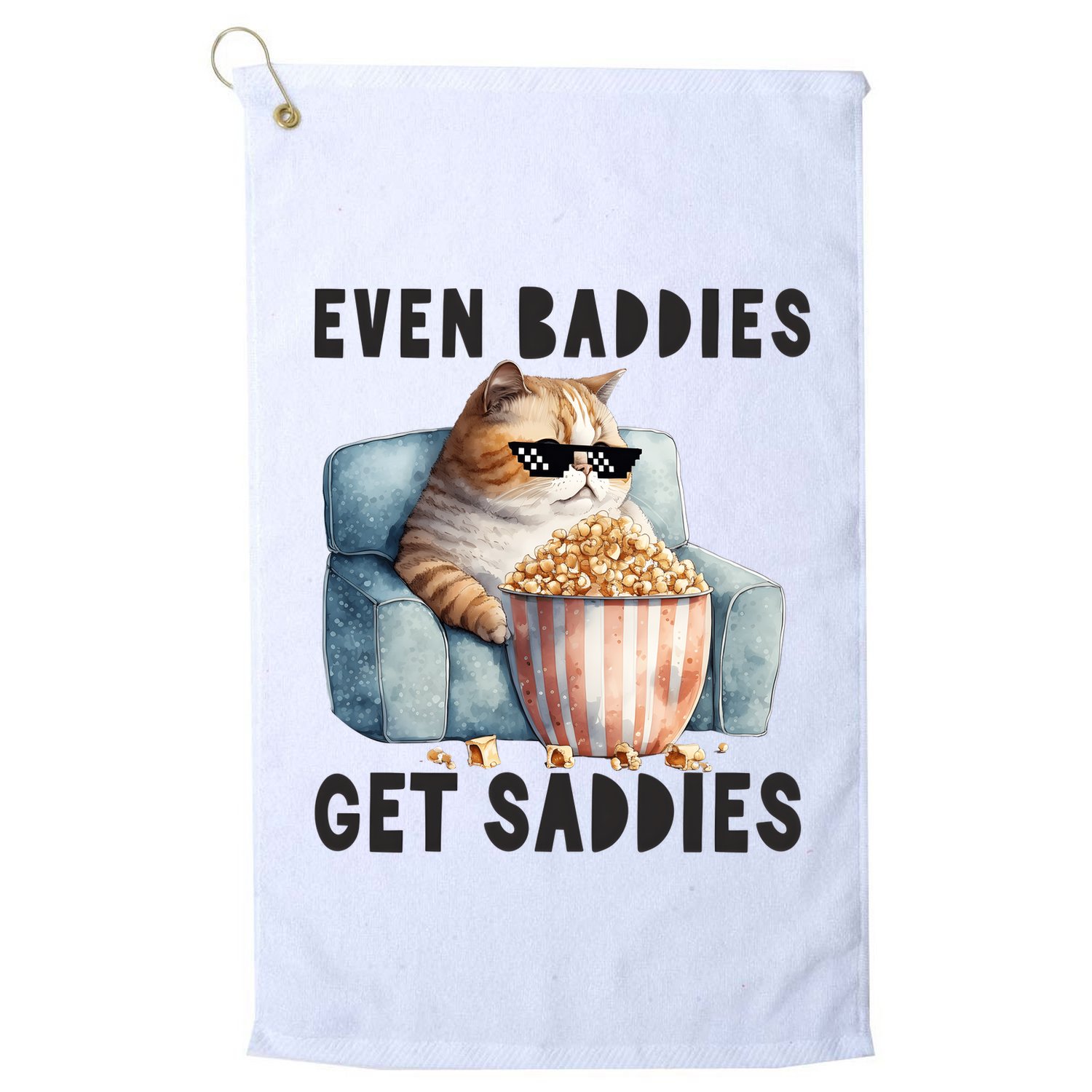 Funny Cat Meme Even Baddies Get Saddies Fat Cat Golf Towel