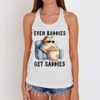 Funny Cat Meme Even Baddies Get Saddies Fat Cat Women's Knotted Racerback Tank