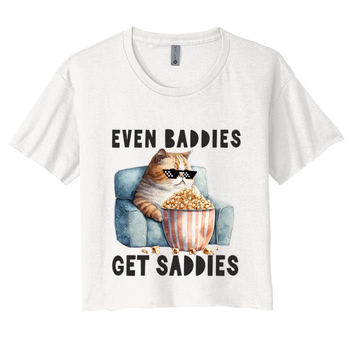 Funny Cat Meme Even Baddies Get Saddies Fat Cat Crop Top