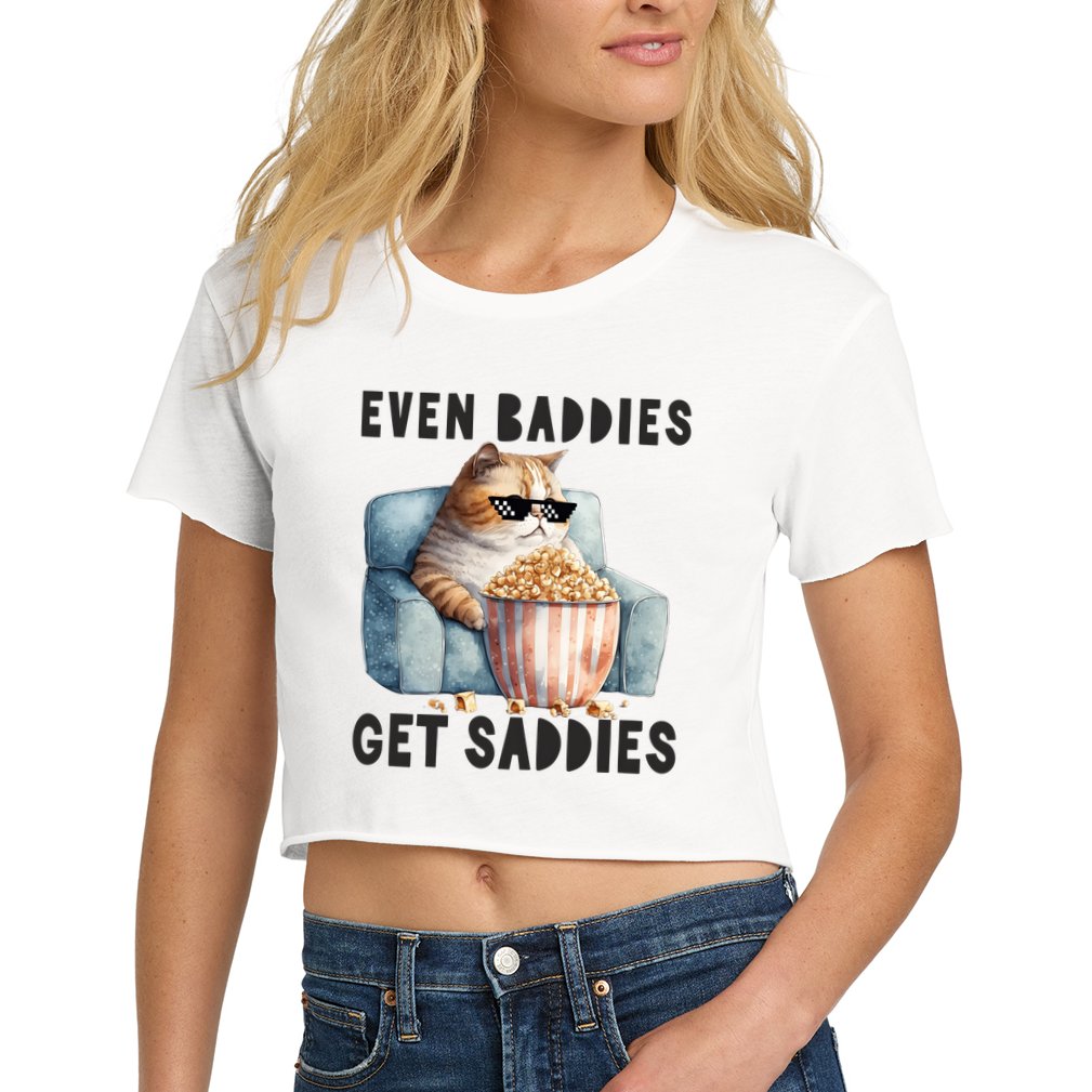Funny Cat Meme Even Baddies Get Saddies Fat Cat Crop Top