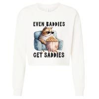 Funny Cat Meme Even Baddies Get Saddies Fat Cat Cropped Pullover Crew