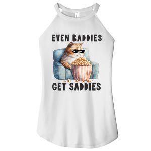 Funny Cat Meme Even Baddies Get Saddies Fat Cat Women's Perfect Tri Rocker Tank