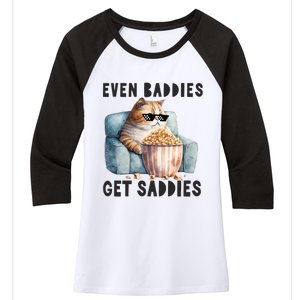 Funny Cat Meme Even Baddies Get Saddies Fat Cat Women's Tri-Blend 3/4-Sleeve Raglan Shirt