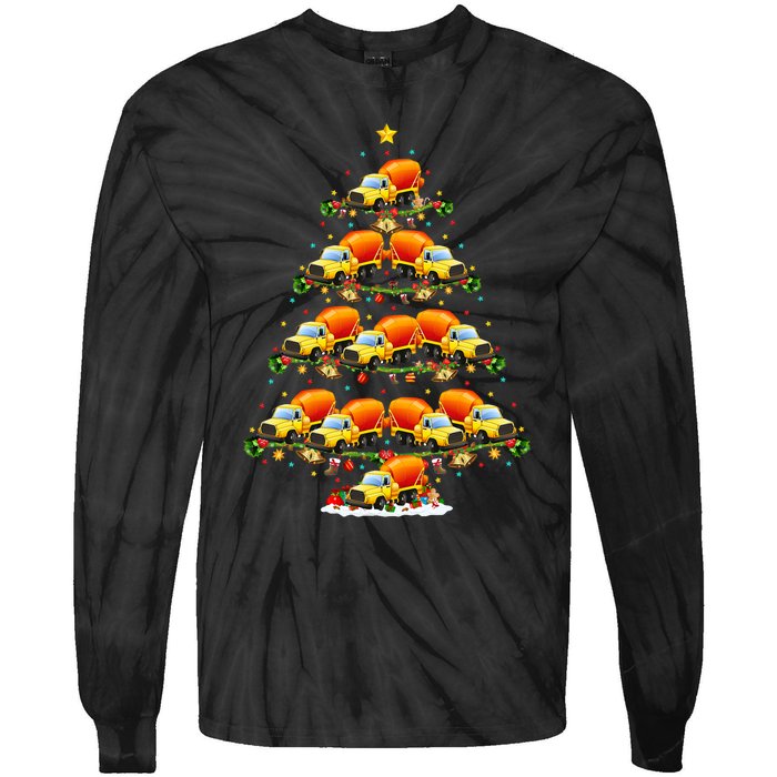 Funny Cement Mixer Christmas Tree Lights Cement Mixer Xmas Tie-Dye Long Sleeve Shirt