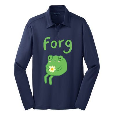 Frog Cake Meme Cute Aesthetic Forg Silk Touch Performance Long Sleeve Polo