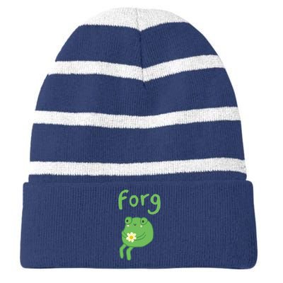 Frog Cake Meme Cute Aesthetic Forg Striped Beanie with Solid Band