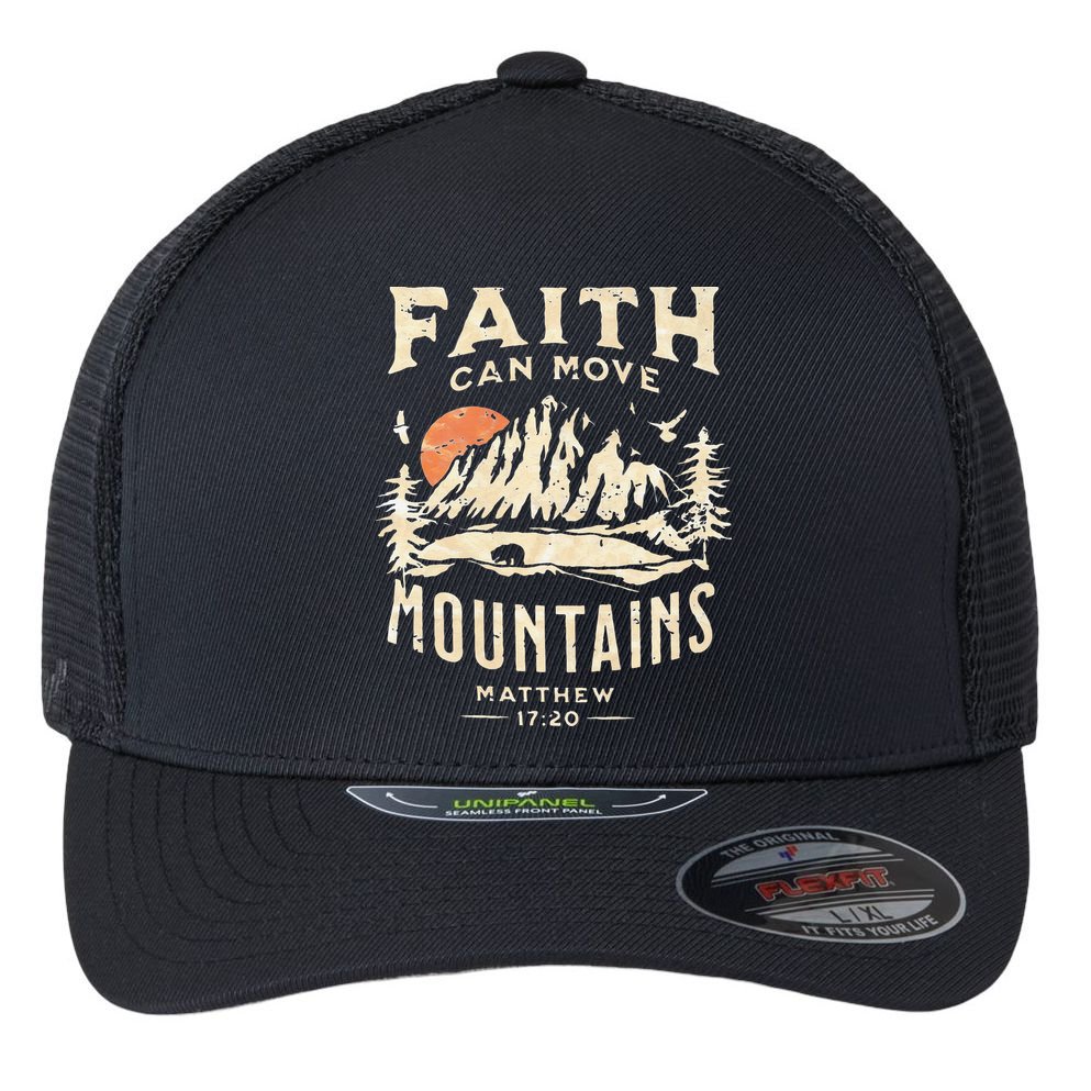 Faith Can Move Mountains Religious Bible Christian Jesus Flexfit Unipanel Trucker Cap