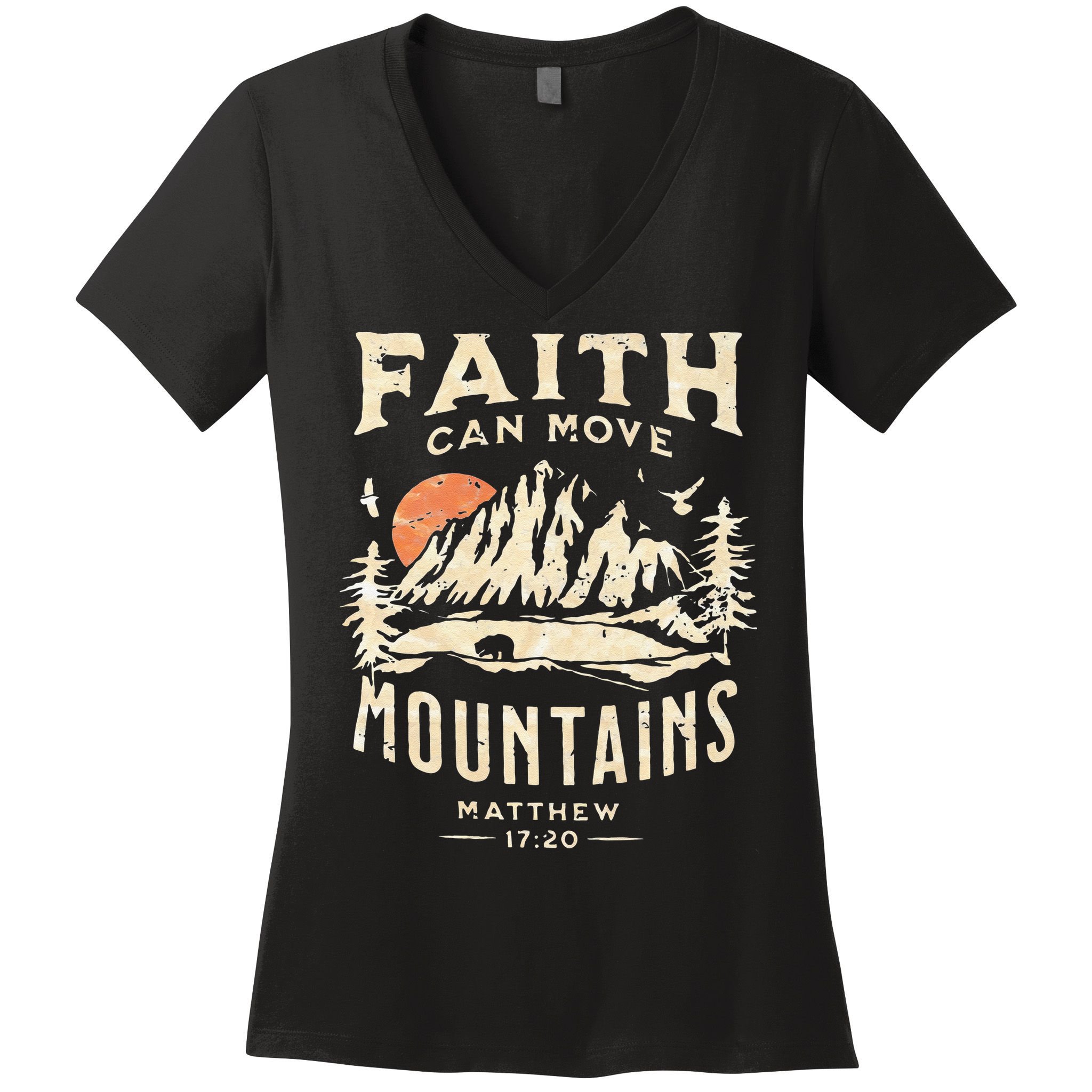 Faith Can Move Mountains Religious Bible Christian Jesus Women's V-Neck T-Shirt